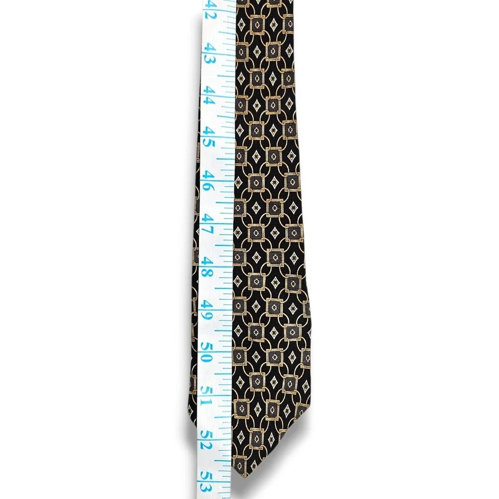 Andhurst Vintage Silk Necktie Geometric Chain Black‎ Gold Made USA Classic OS